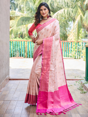 Rajwada Women's Off White Silk  Saree with unstitched Blouse