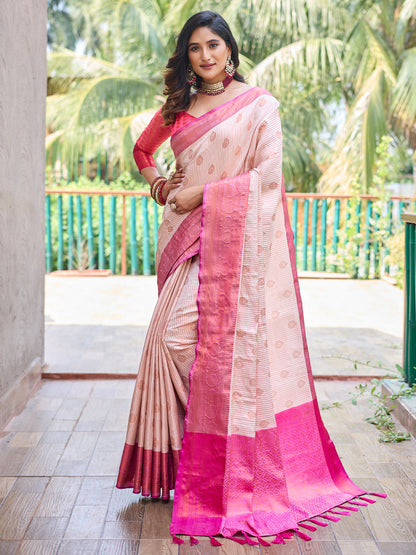 Rajwada Women's Off White Silk  Saree with unstitched Blouse