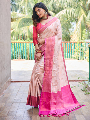 Rajwada Women's Off White Silk  Saree with unstitched Blouse