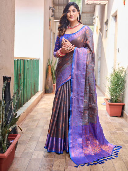 Rajwada Women's Purple Silk  Saree with unstitched Blouse