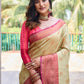 Rajwada Women's Beige Silk  Saree with unstitched Blouse