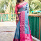 Rajwada Women's Blue Silk  Saree with unstitched Blouse