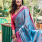 Rajwada Women's Blue Silk  Saree with unstitched Blouse