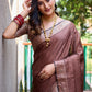 Rajwada Women's Brown Silk  Saree with Unstitched Blouse