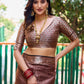 Rajwada Women's Brown Silk  Saree with Unstitched Blouse