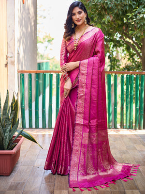 Rajwada Women's Pink Silk  Saree with unstitched Blouse
