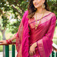 Rajwada Women's Pink Silk  Saree with unstitched Blouse