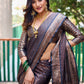 Rajwada Women's Navy Blue Silk  Saree with unstitched Blouse