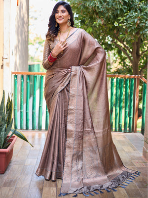 Rajwada Women's Light Brown Silk  Saree with Unstitched Blouse