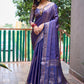 Rajwada Women's Blue Silk Saree with Unstitched Blouse