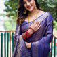 Rajwada Women's Blue Silk Saree with Unstitched Blouse