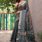 Rajwada Women's Teal Silk  Saree with unstitched Blouse