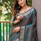 Rajwada Women's Teal Silk  Saree with unstitched Blouse