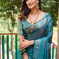 Rajwada Women's Blue Silk  Saree with unstitched Blouse