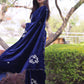 Rajwada Women Velvet Embroidered Blue Saree With Blouse Piece