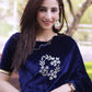 Rajwada Women Velvet Embroidered Blue Saree With Blouse Piece