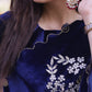 Rajwada Women Velvet Embroidered Blue Saree With Blouse Piece