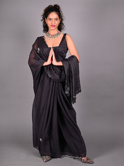 Rajwada Black Silk Blend Embroidered Saree For Women