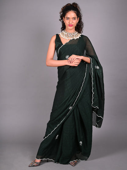 Rajwada Green Silk Blend Embroidered Saree For Women