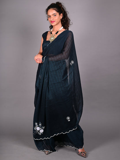 Rajwada Blue Silk Blend Embroidered Saree For Women