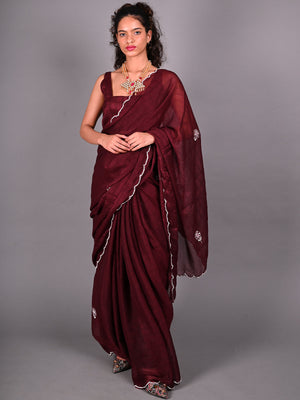 Rajwada Red Silk Blend Embroidered Saree For Women