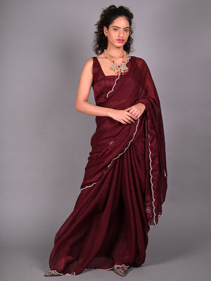 Rajwada Red Silk Blend Embroidered Saree For Women
