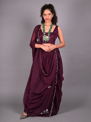 Rajwada Violet Silk Blend Embroidered Saree For Women