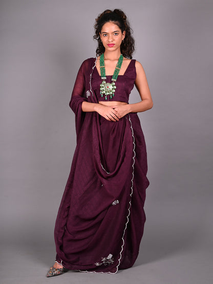 Rajwada Violet Silk Blend Embroidered Saree For Women