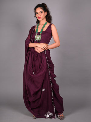 Rajwada Violet Silk Blend Embroidered Saree For Women