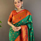 Rajwada Green Woven Design Silk Blend Saree With Unstitched Blouse For Women