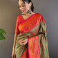 Rajwada Olive Woven Design Silk Blend Saree With Unstitched Blouse For Women