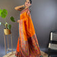 Rajwada Orange Woven Design Silk Blend Saree With Unstitched Blouse For Women