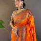 Rajwada Orange Woven Design Silk Blend Saree With Unstitched Blouse For Women