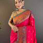 Rajwada Pink Woven Design Silk Blend Saree With Unstitched Blouse For Women