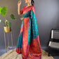 Rajwada Teal Woven Design Silk Blend Saree With Unstitched Blouse For Women