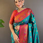 Rajwada Teal Woven Design Silk Blend Saree With Unstitched Blouse For Women