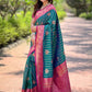 Rajwada Teal Woven Design Soft Silk Saree With Unstitched Blouse For Women