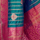 Rajwada Teal Woven Design Soft Silk Saree With Unstitched Blouse For Women