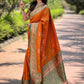 Rajwada Orange Woven Design Soft Silk Saree With Unstitched Blouse For Women