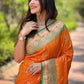 Rajwada Orange Woven Design Soft Silk Saree With Unstitched Blouse For Women