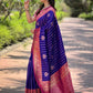 Rajwada Navy Blue Woven Design Soft Silk Saree With Unstitched Blouse For Women