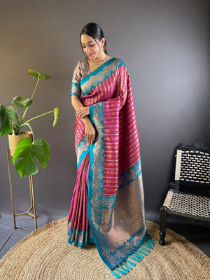 Rajwada Pink Woven Design Soft Silk Saree With Unstitched Blouse For Women