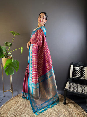 Rajwada Pink Woven Design Soft Silk Saree With Unstitched Blouse For Women