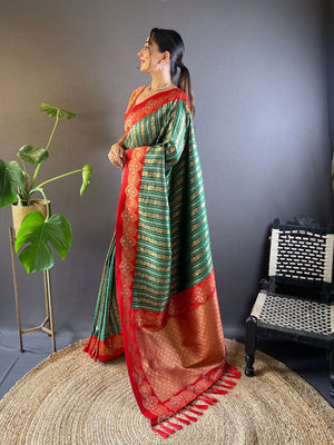 Rajwada Green Woven Design Soft Silk Saree With Unstitched Blouse For Women