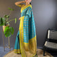 Rajwada Teal Woven Design Soft Silk Saree With Unstitched Blouse For Women