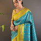 Rajwada Teal Woven Design Soft Silk Saree With Unstitched Blouse For Women
