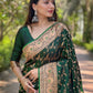 Rajwada Green Woven Design Silk Blend Saree With Unstitched Blouse For Women