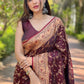 Rajwada Maroon Woven Design Silk Blend Saree With Unstitched Blouse For Women