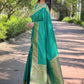 Rajwada Sea Green Woven Design Silk Blend Saree With Unstitched Blouse For Women