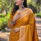 Rajwada Mustard Woven Design Silk Blend Saree With Unstitched Blouse For Women